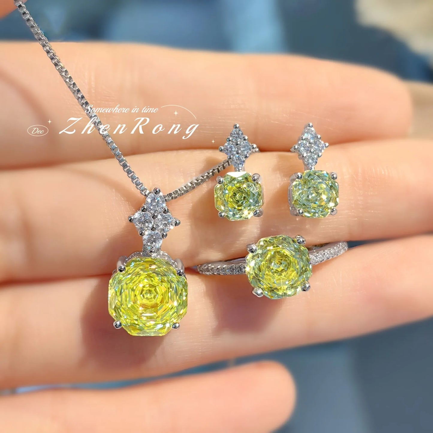 Bridal Jewelry Set – Ring Necklace and Earring Set in Purple, Pink, or Green