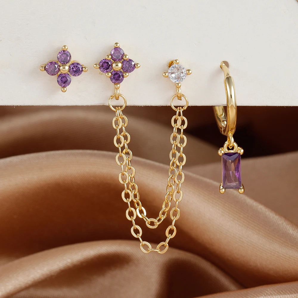 12 Constellation Birthstone Hoop Earring Set (3PCS)