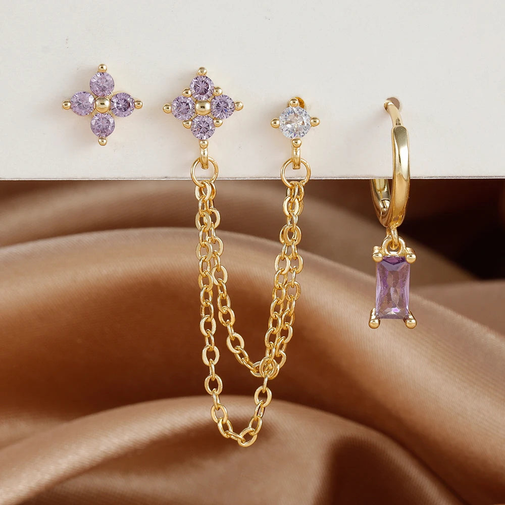 12 Constellation Birthstone Hoop Earring Set (3PCS)