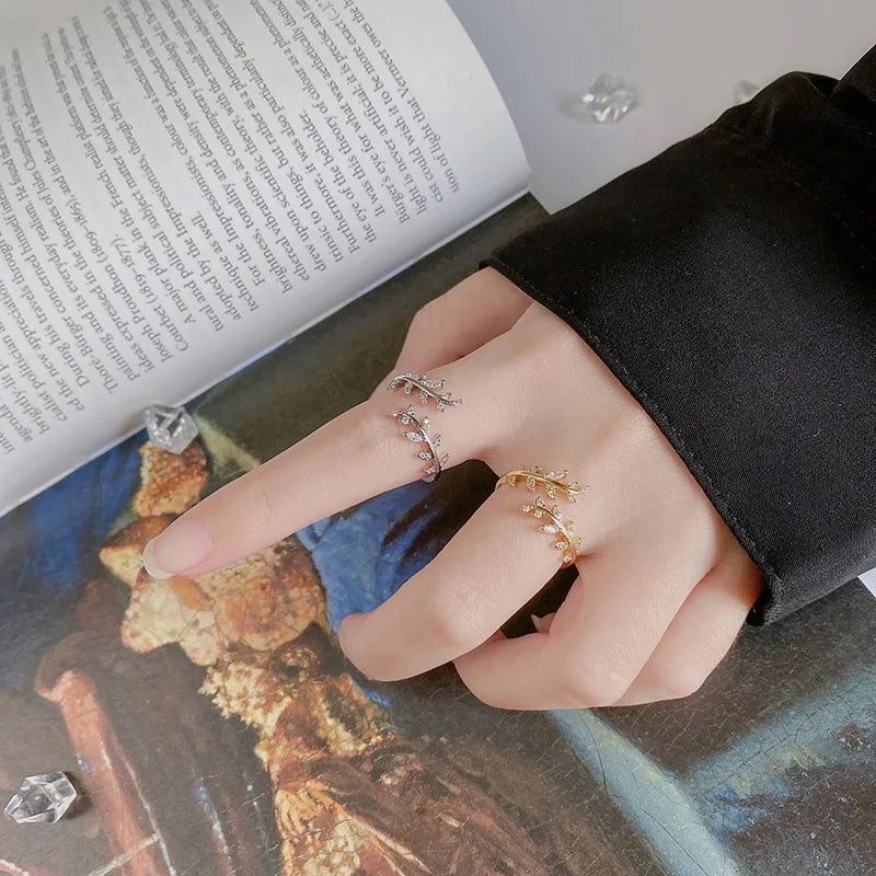 Sterling Silver Gold Adjustable Branch Zircon Ring