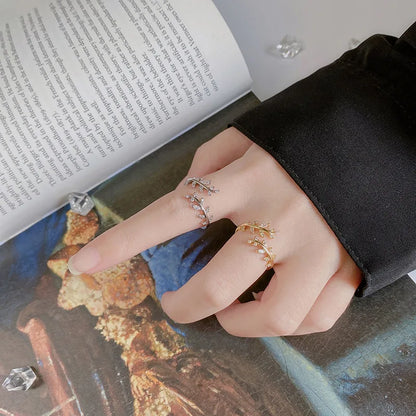 Sterling Silver Gold Adjustable Branch Zircon Ring
