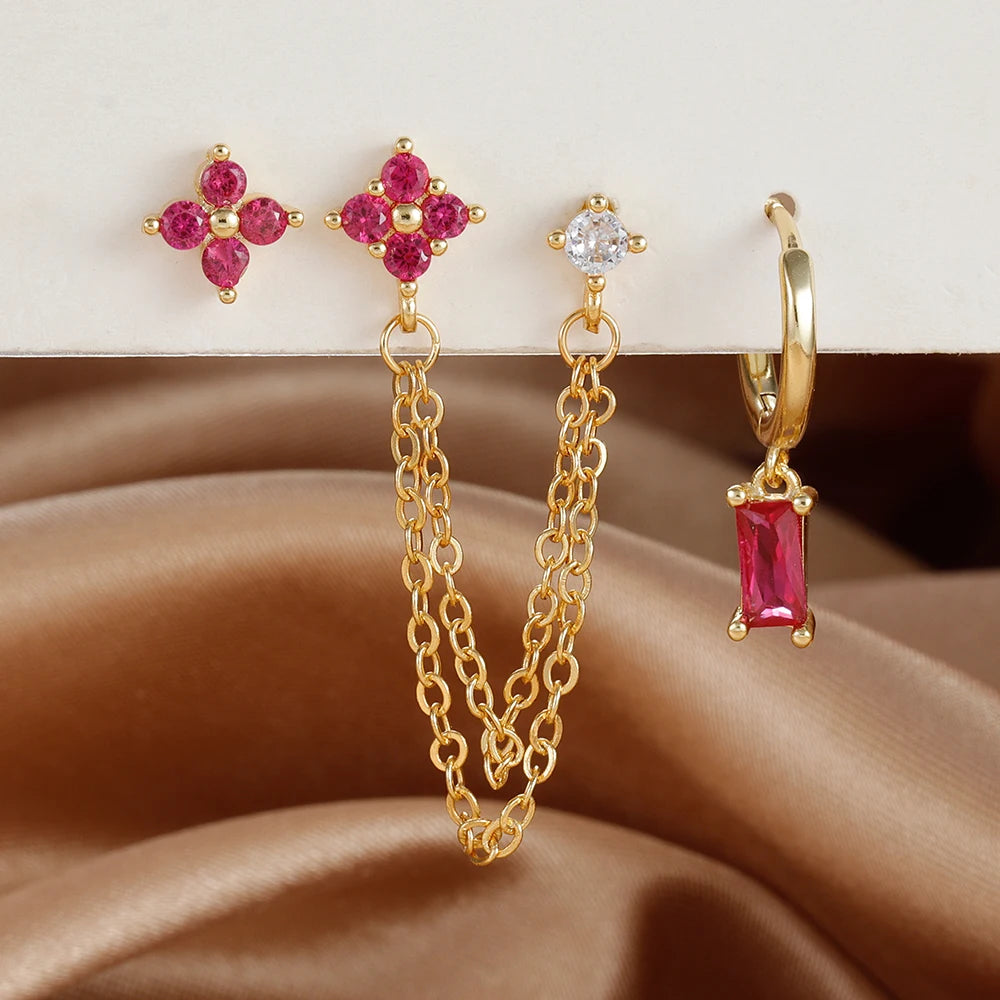 12 Constellation Birthstone Hoop Earring Set (3PCS)