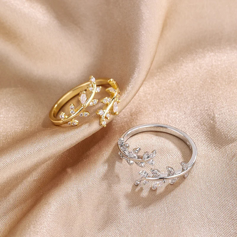 Sterling Silver Gold Adjustable Branch Zircon Ring