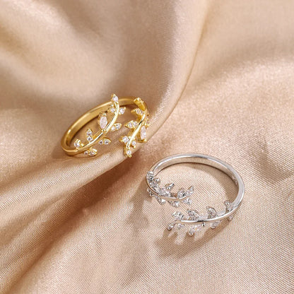 Sterling Silver Gold Adjustable Branch Zircon Ring