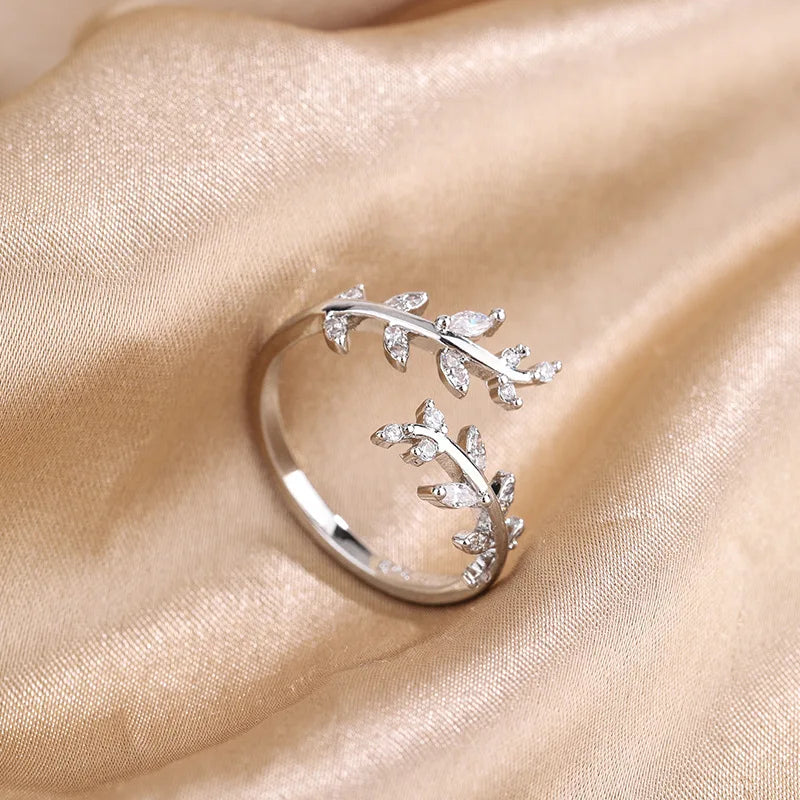 Sterling Silver Gold Adjustable Branch Zircon Ring