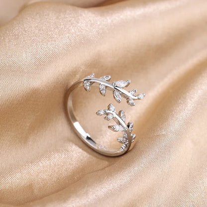 Sterling Silver Gold Adjustable Branch Zircon Ring