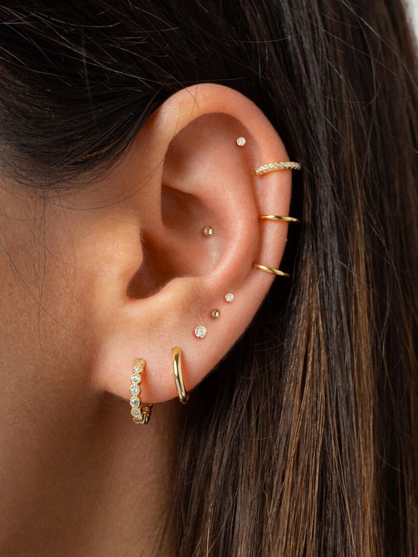 10 Pairs Small Gold Hoop Stud Earrings Set