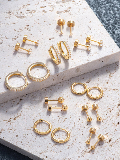 10 Pairs Small Gold Hoop Stud Earrings Set