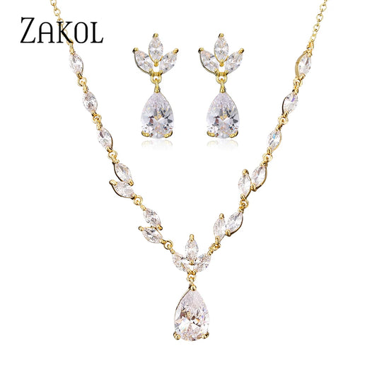 ZAKOL Elegant Pear Drop Necklace & Earring Set