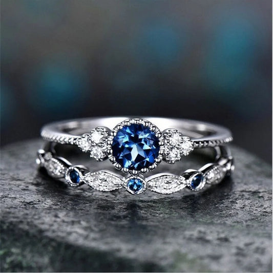 Sterling Silver Emerald Zircon Ring Set